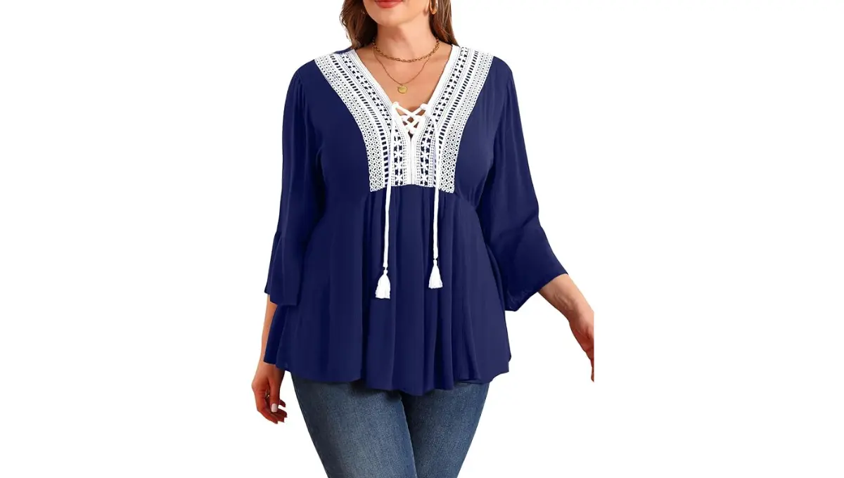 Pinup Fashion Women’s Plus Size Lace-Up Peplum Top