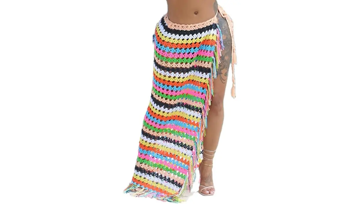 Tcremisa Women's High Waist Crochet Cover-Up maxi Skirt