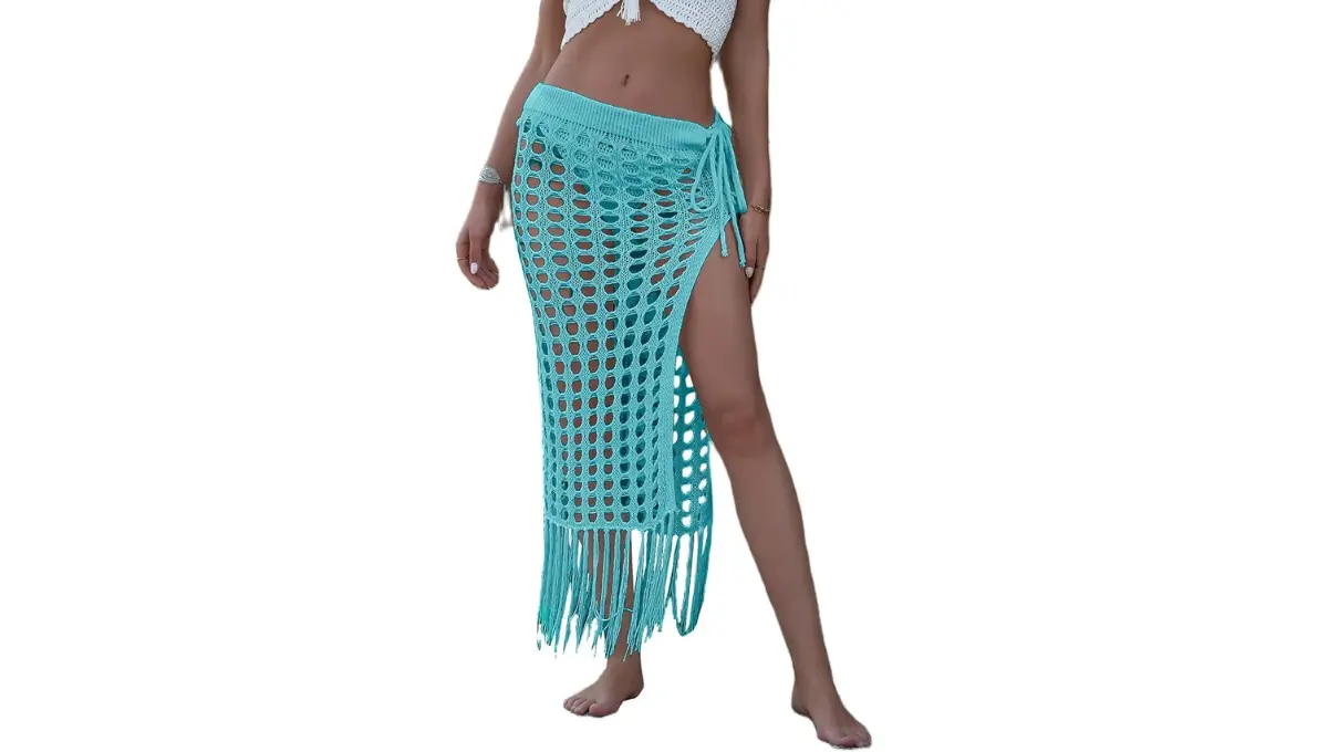 Women’s Sexy Hollow Out Mesh Tassel Beach Cover-Up maxi Skirt