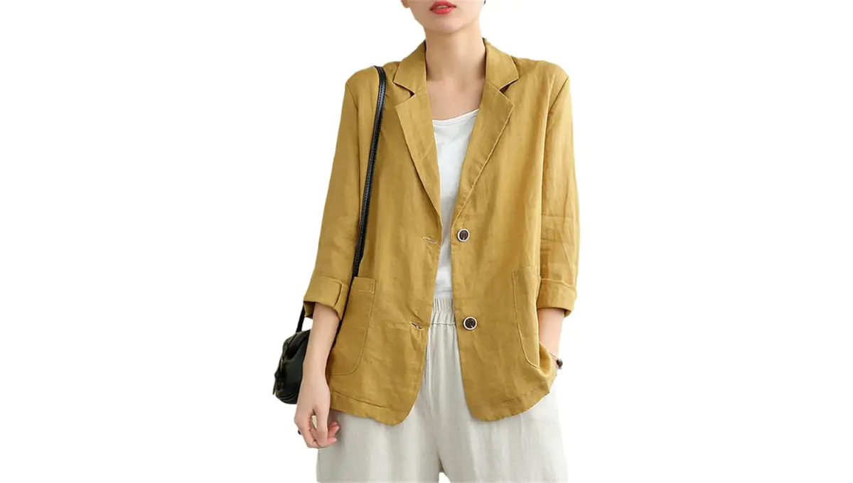ZouoYYii Women's Spring Summer Cotton Linen Blazer