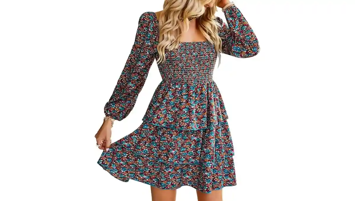 BTFBM Women's Square Neck Smocked Dress 2024