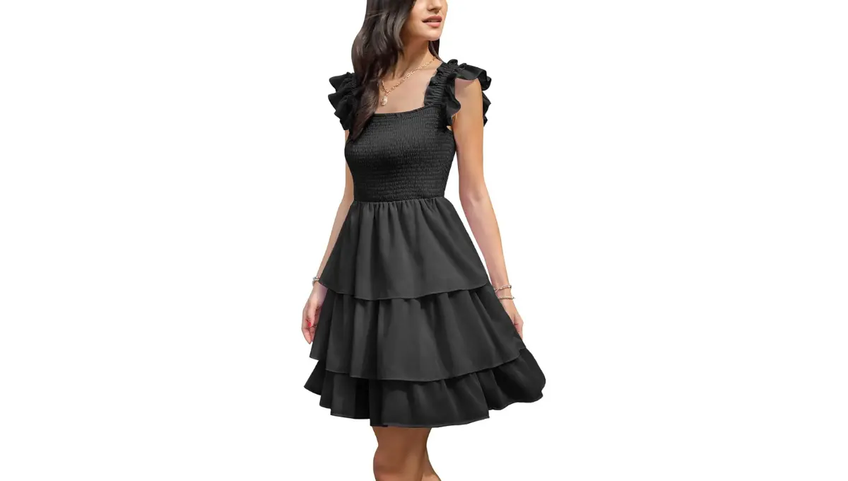 Byinns Women's Square Neck Ruffle smocked Dress