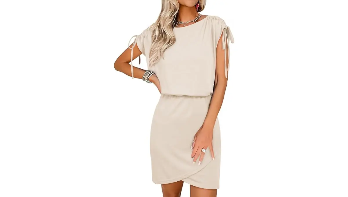 Dokotoo Women's Crew Neck Wrap Bodycon Mini Dress