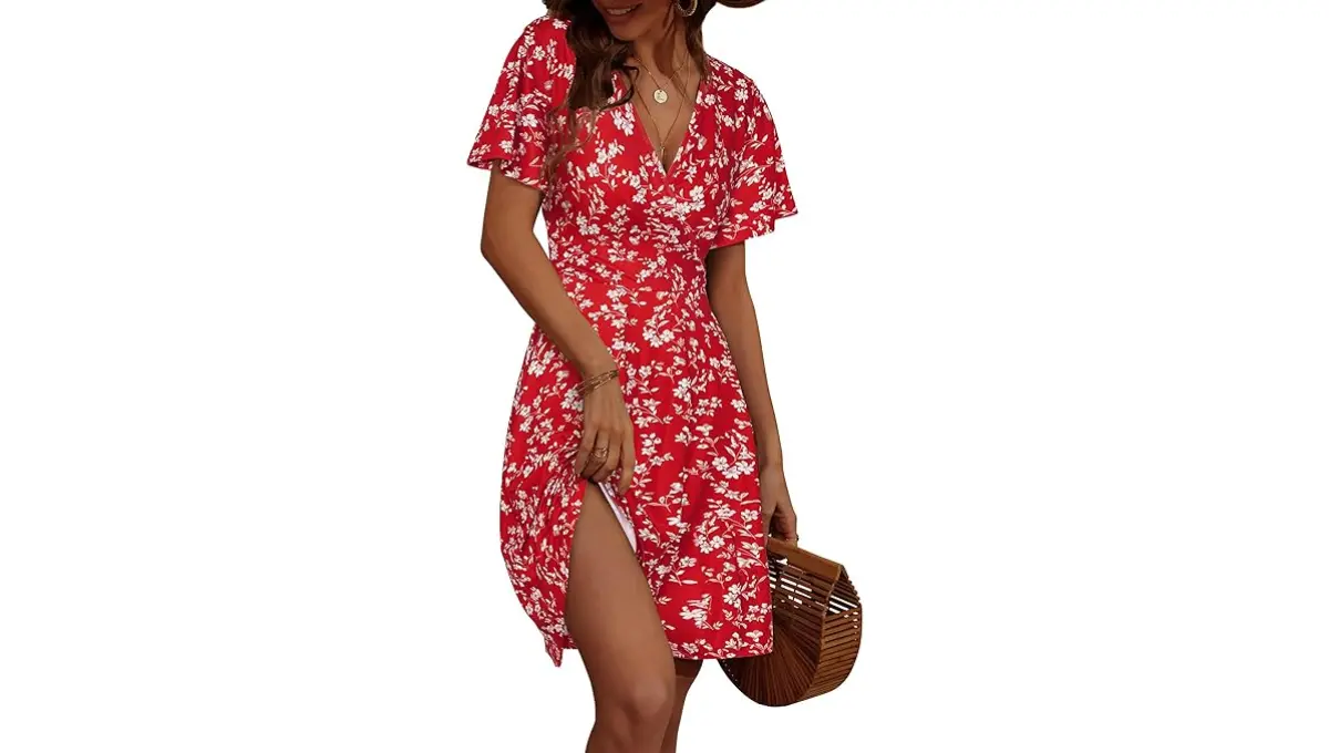 FENSACE Women's Sundress Wrap A-Line Midi Dress