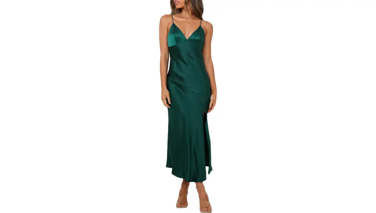 HKMECRI Summer Satin V Neck Slip Midi Dress