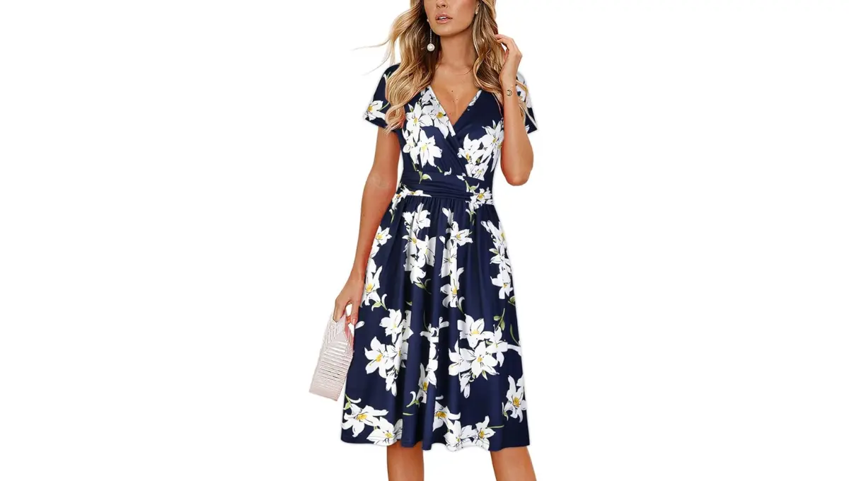 OUGES Women's Summer Short Floral Short Party Wrap Dress