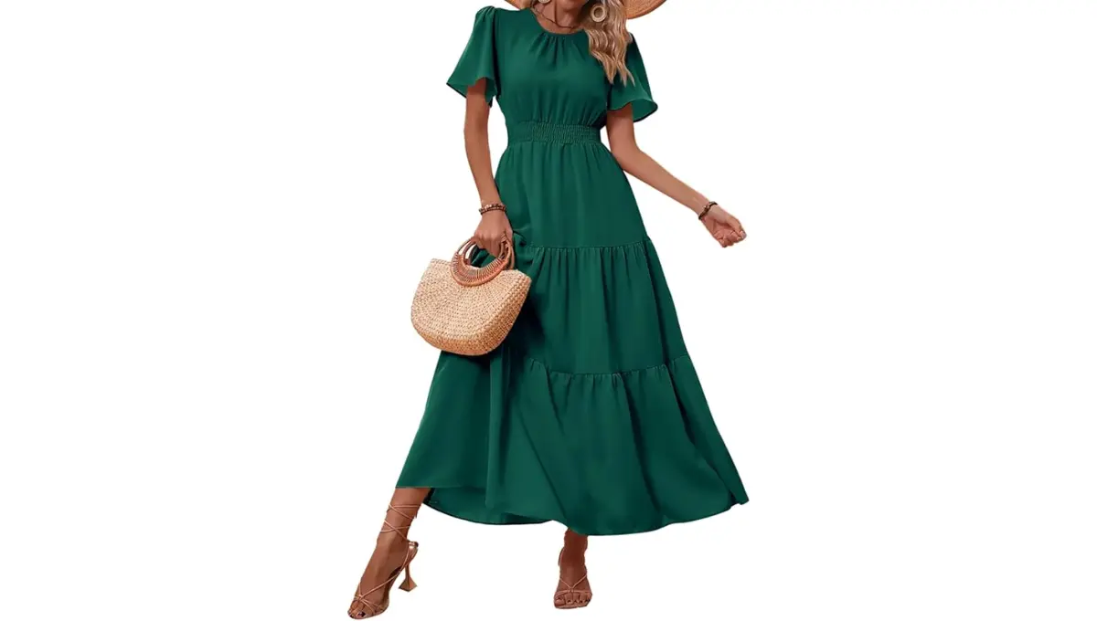 PRETTYGARDEN Women's Summer Flutter Sleeve Maxi smocked Dress