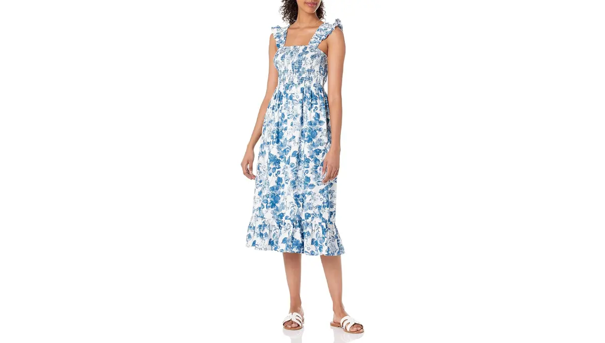 The Drop Women's Kimi Ruffled-Shoulder Smocked Midi Dress