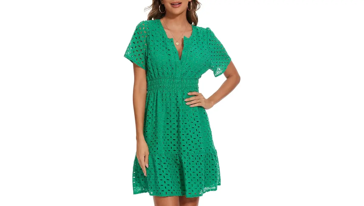 WROLEM Women's Eyelet Lace Mini Dress