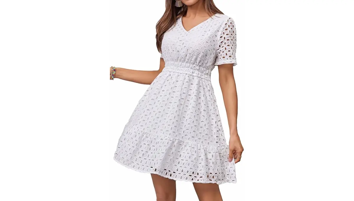 Sxidecgqi Women's 2024 Eyelet Lace Ruffle Dress