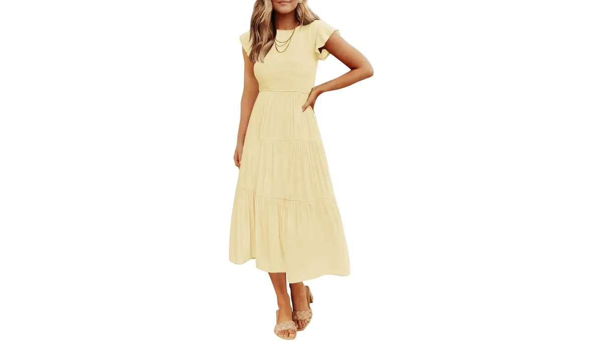 ZESICA Women's 2024 Summer Casual Flutter Sleeve Smocked Midi Dress
