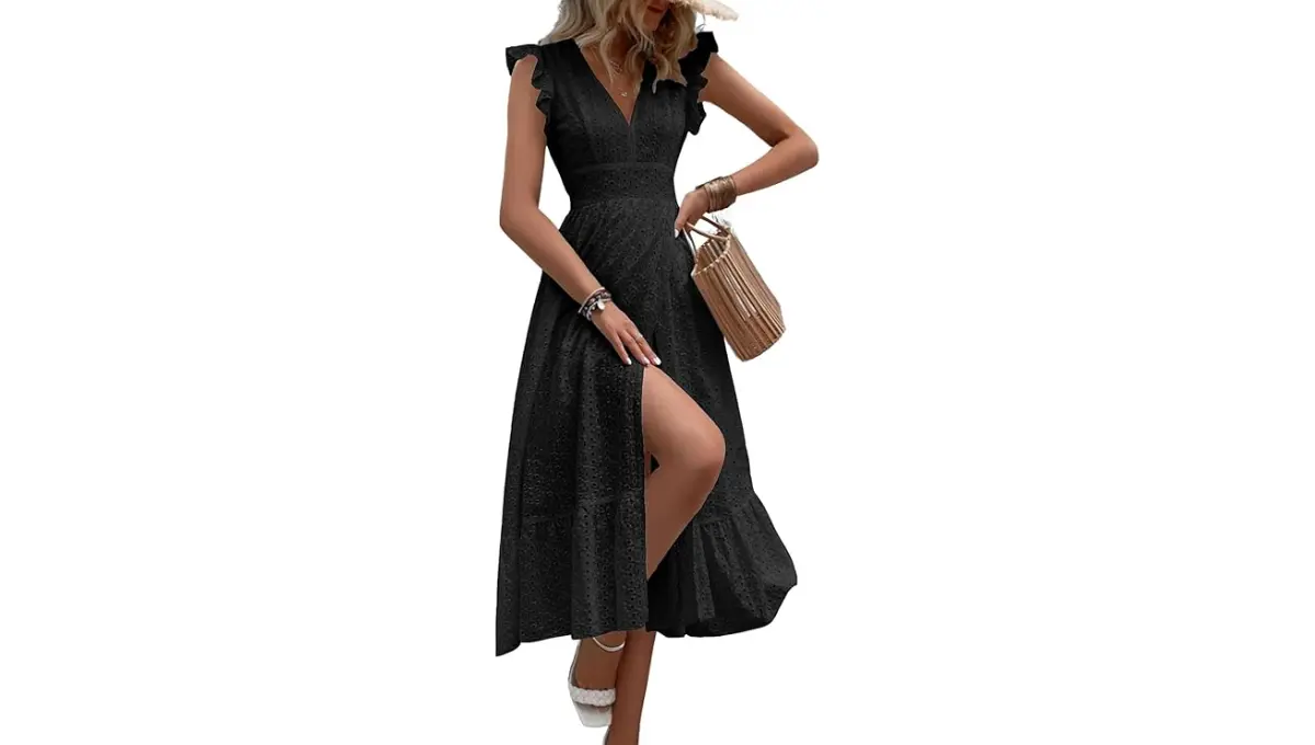 chouyatou Women's Flutter Sleeve Eyelet Lace Dress