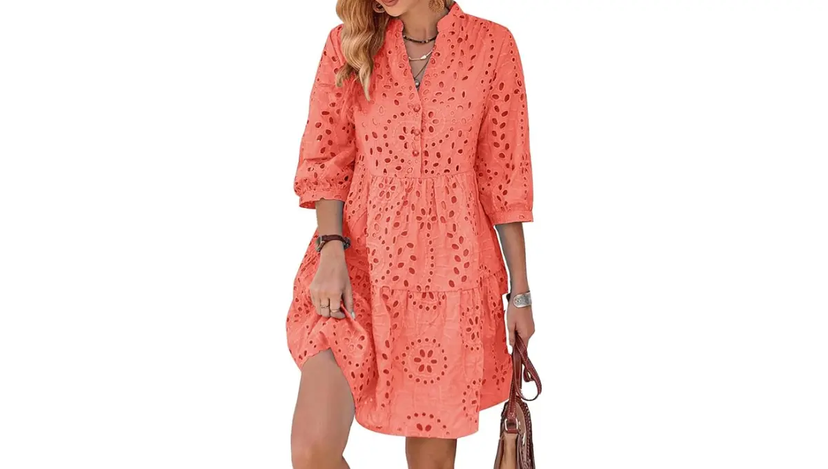 utcoco Women's Eyelet Lace Midi Dress