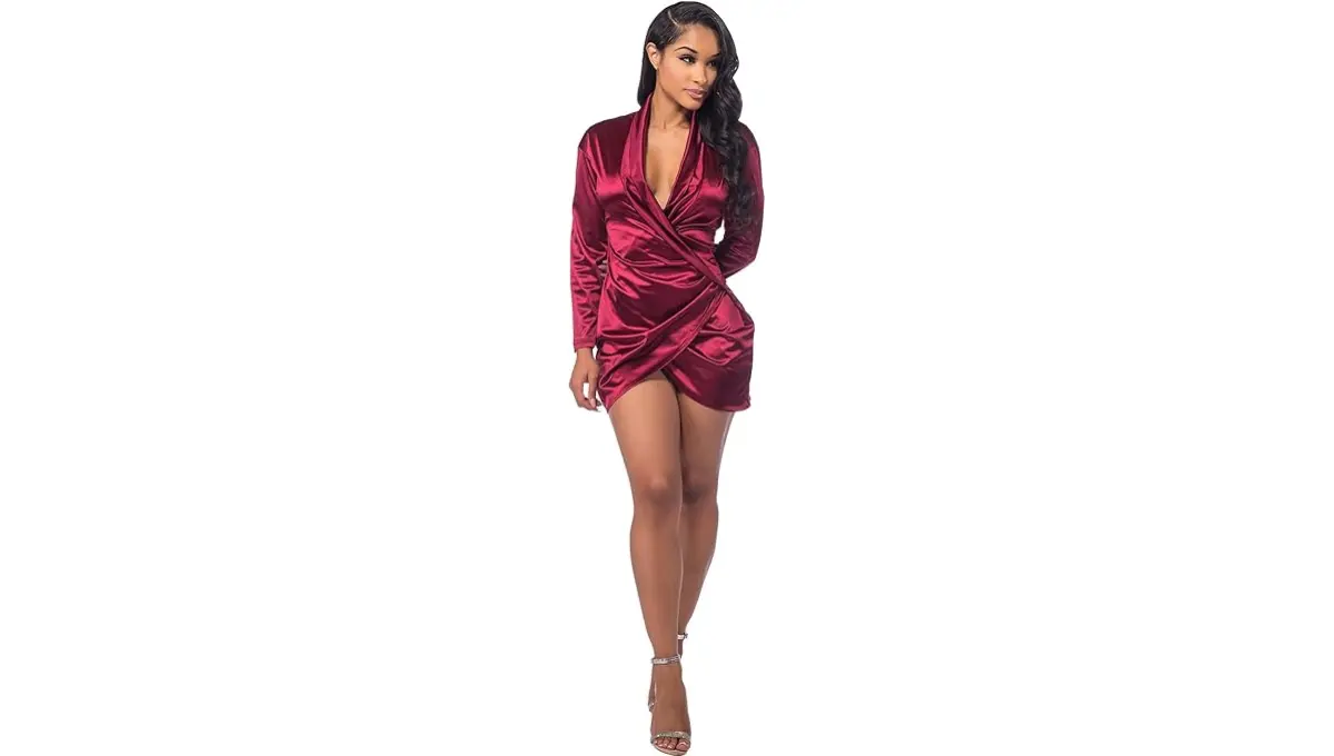 Sedrinuo Women's V-Neck Satin Mini Dress