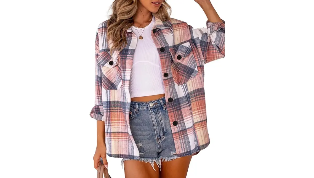 AUTOMET Women's Flannel Plaid Shacket for Fall & Winter