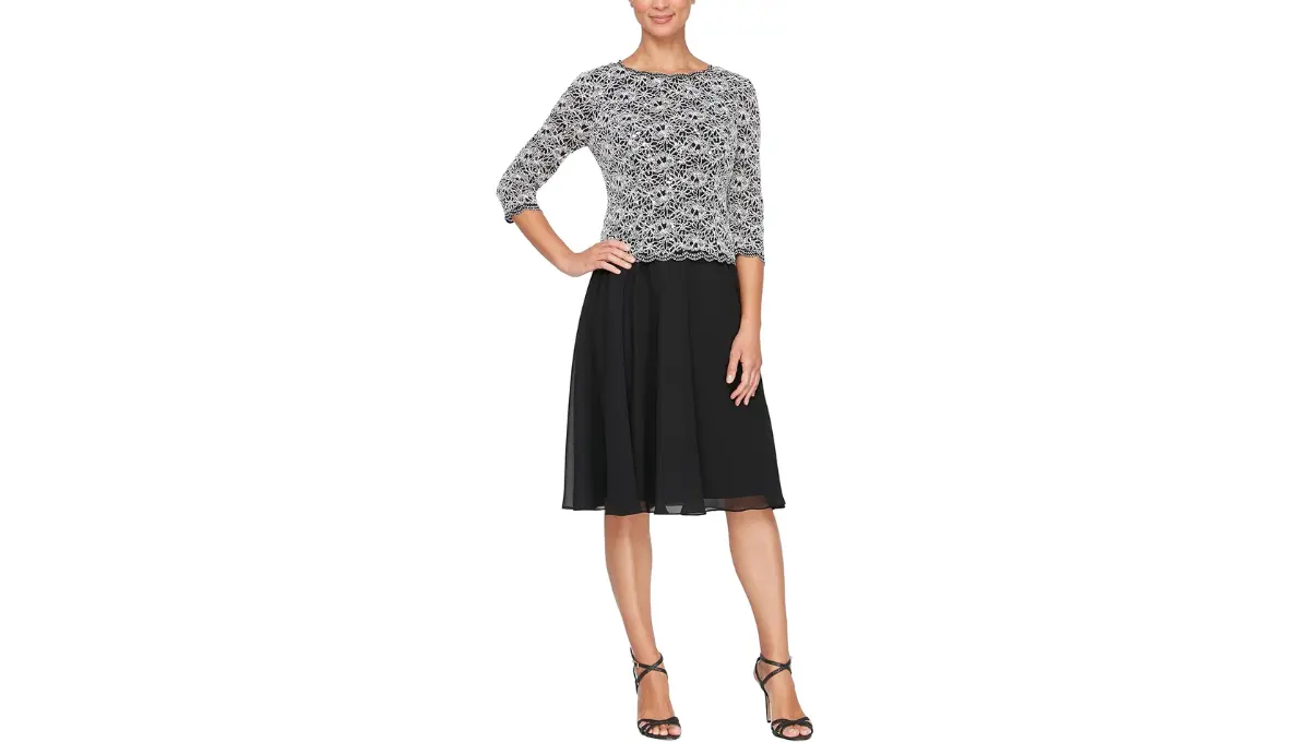 Alex Evenings Women's Tea Length Sequin Mock Dress