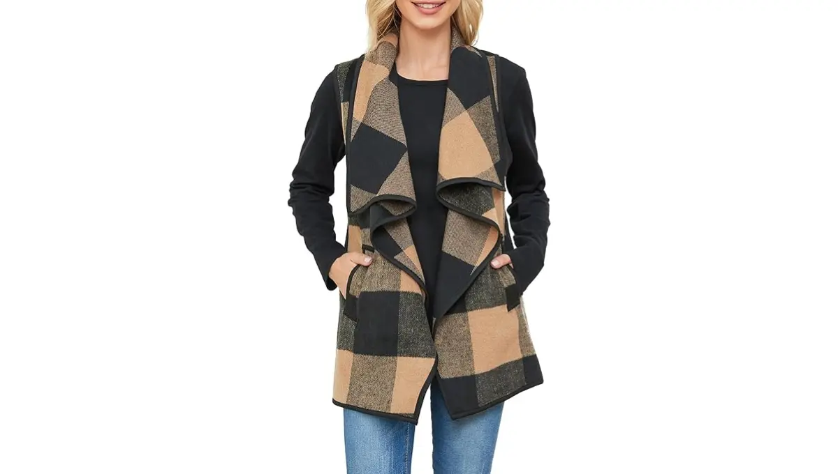 YACUN Women Plaid Vest Sleeveless Cardigan