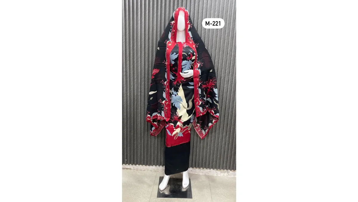 Black Woolen Digital Printed Suit Set