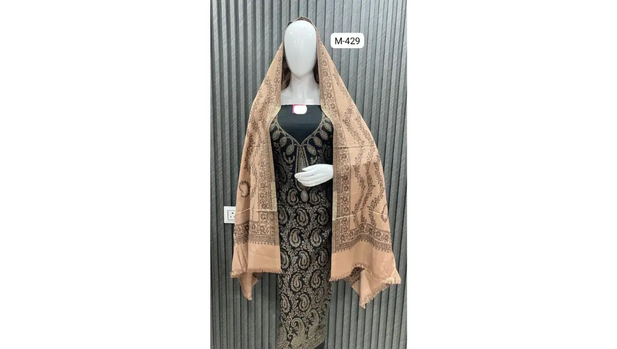 Black Woolen Pashmina Jacquard Suit Set