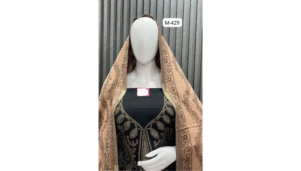 Black Woolen Pashmina Jacquard Suit Set