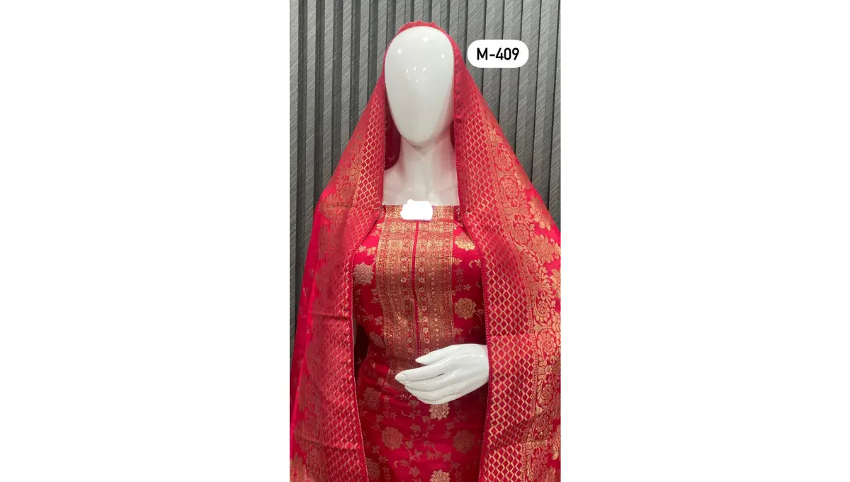 Pinkish Red Banarsi Silk Suit Set