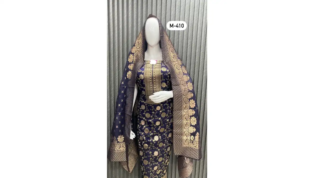 Purply Blue Banarasi Silk Suit Set