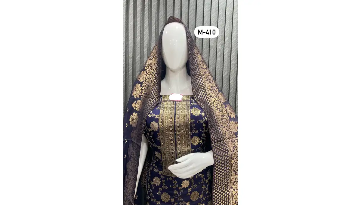 Purply Blue Banarasi Silk Suit Set