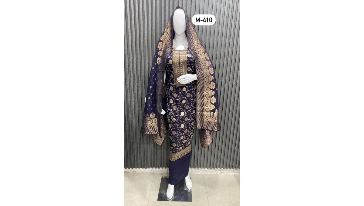 Purply Blue Banarasi Silk Suit Set