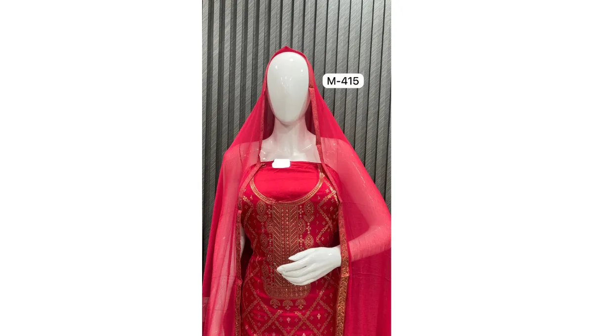 Amaranth Red Banarasi Silk Suit Set