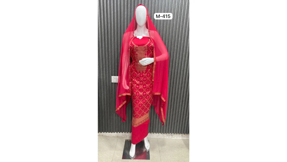 Amaranth Red Banarasi Silk Suit Set
