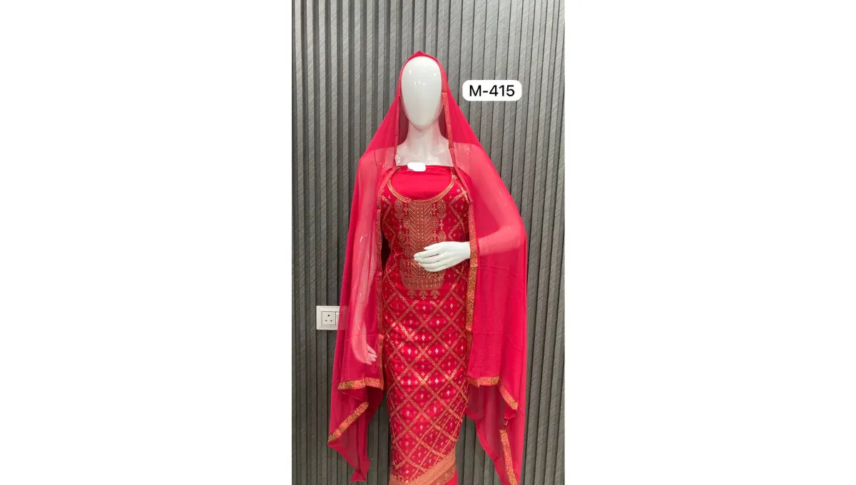 Amaranth Red Banarasi Silk Suit