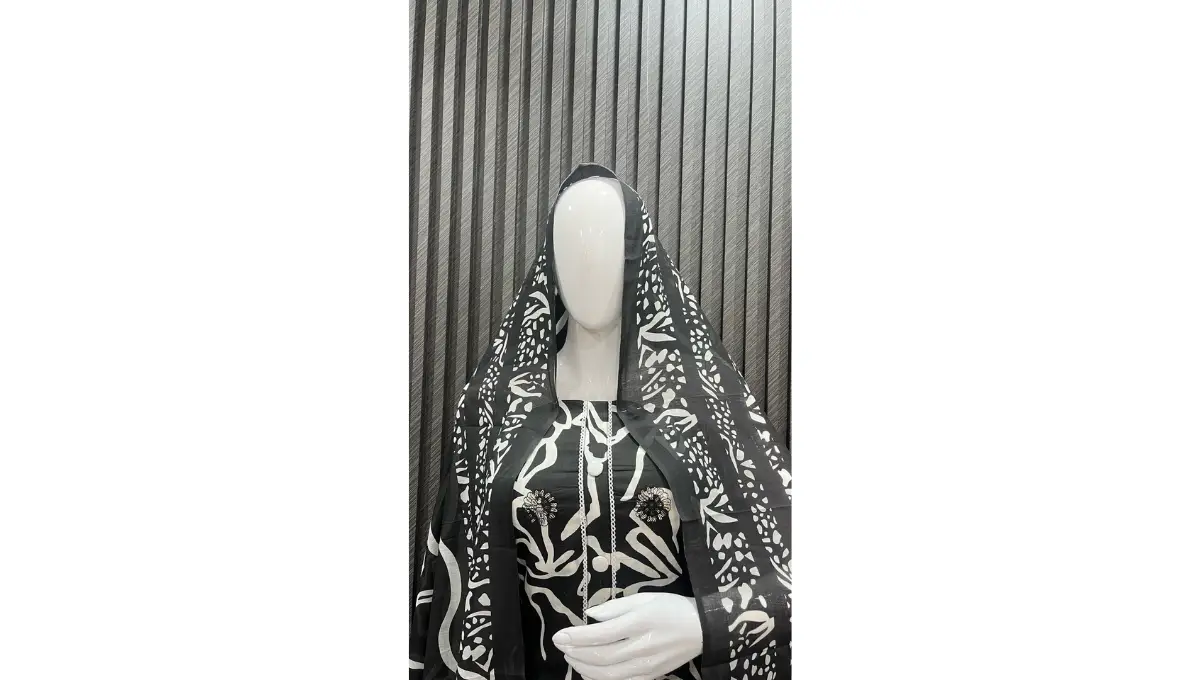 Black Pure Cambric Cotton Printed Suit Set