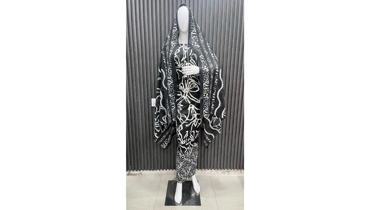 Black Pure Cambric Cotton Printed Suit Set