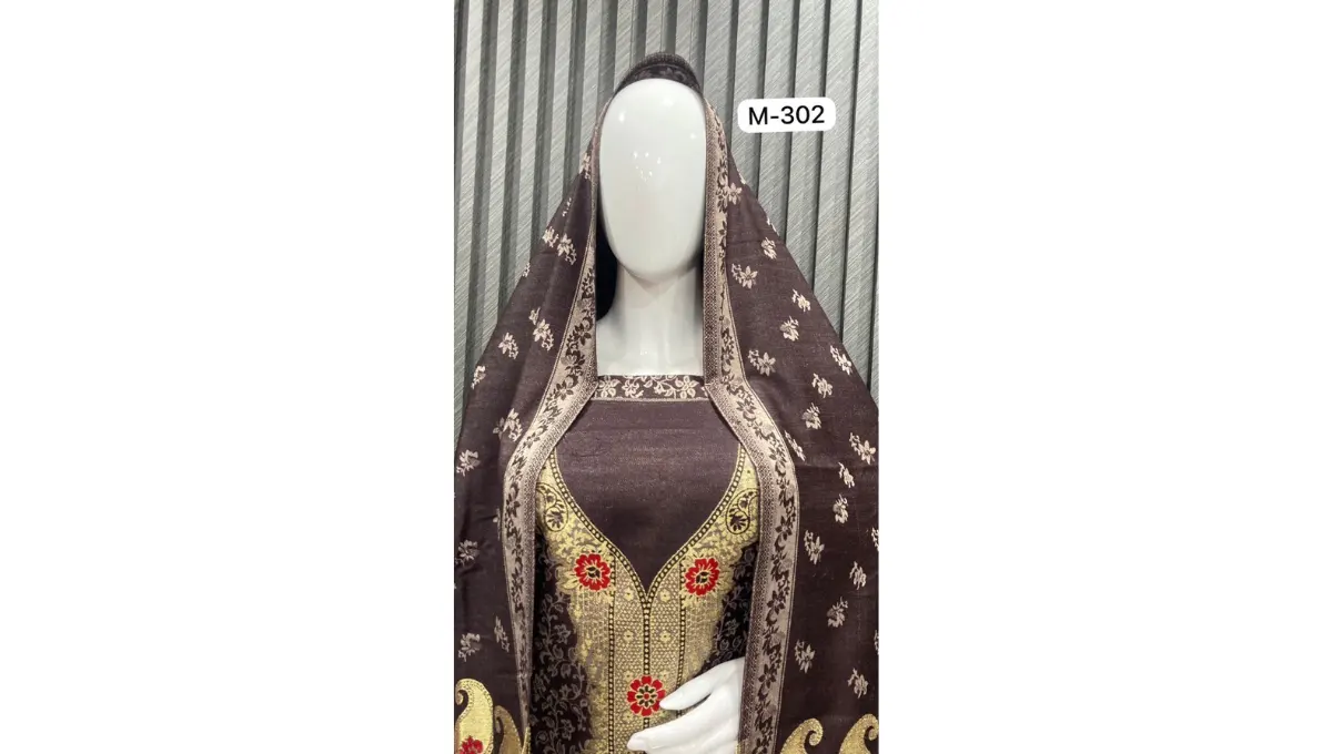 Brown Woolen Pashmina Jacquard Suit Set