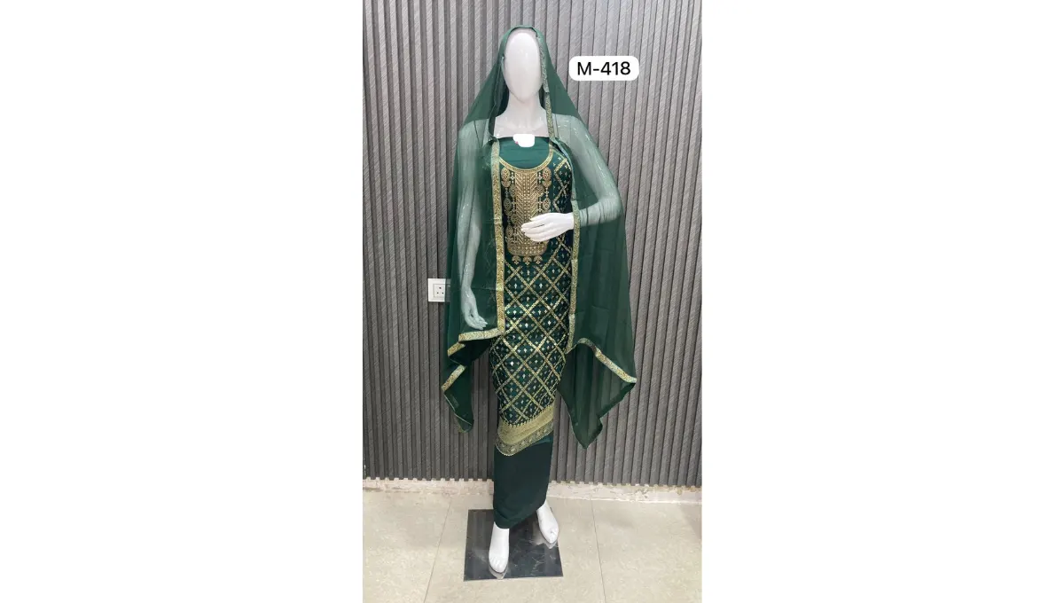 Dark Green Banarasi Silk Suit Set
