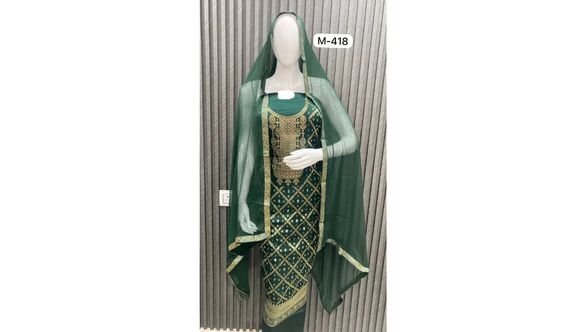 Dark Green Banarasi Silk Suit