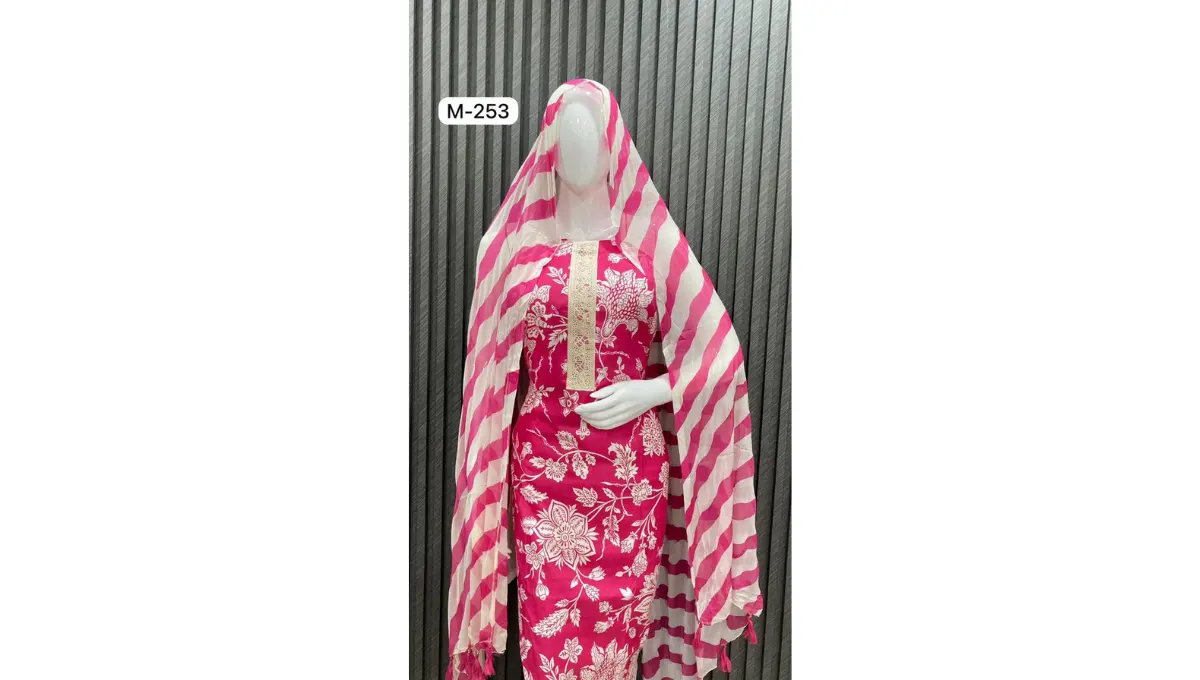 Magenta Pink Cambric Cotton Printed Suit Set