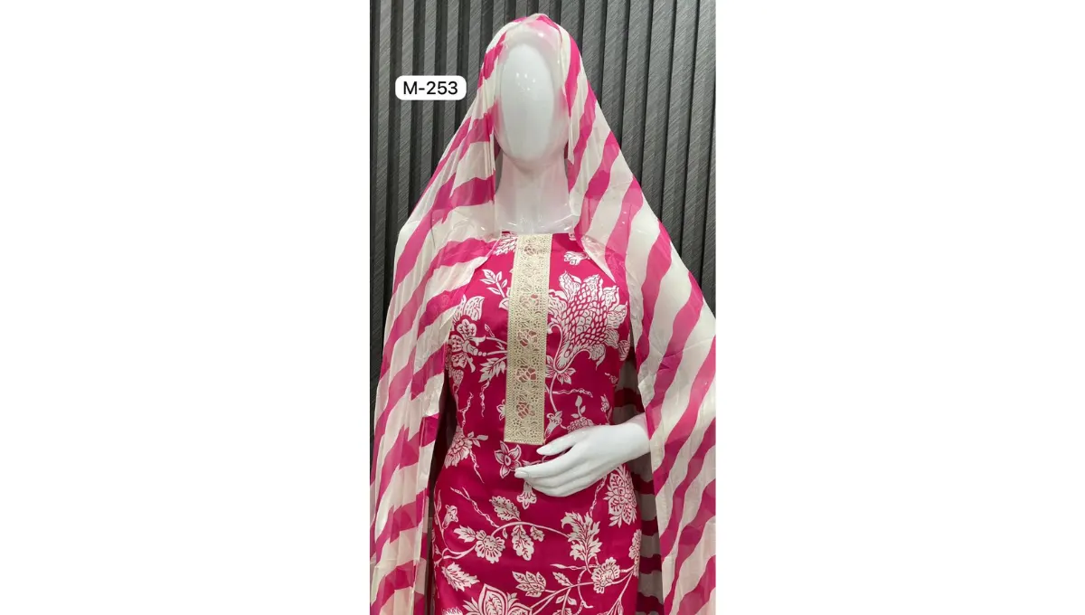 Magenta Pink Cambric Cotton Printed Suit