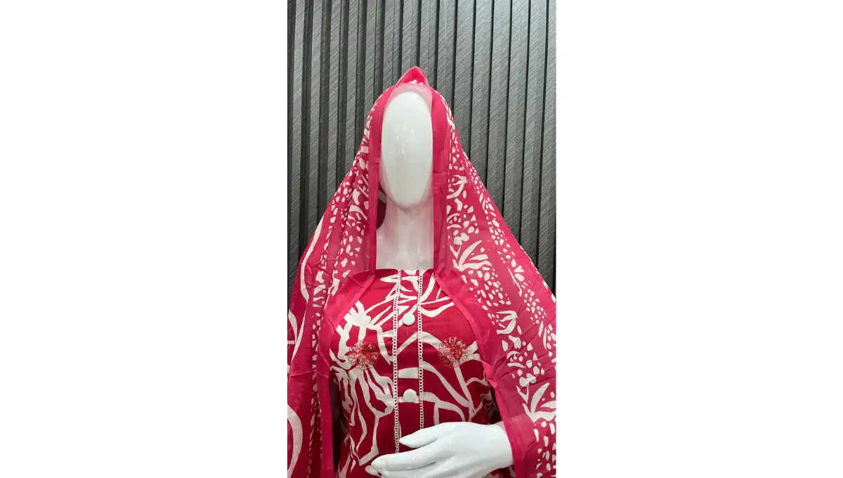 Magenta Red Pure Cambric Cotton Printed Suit
