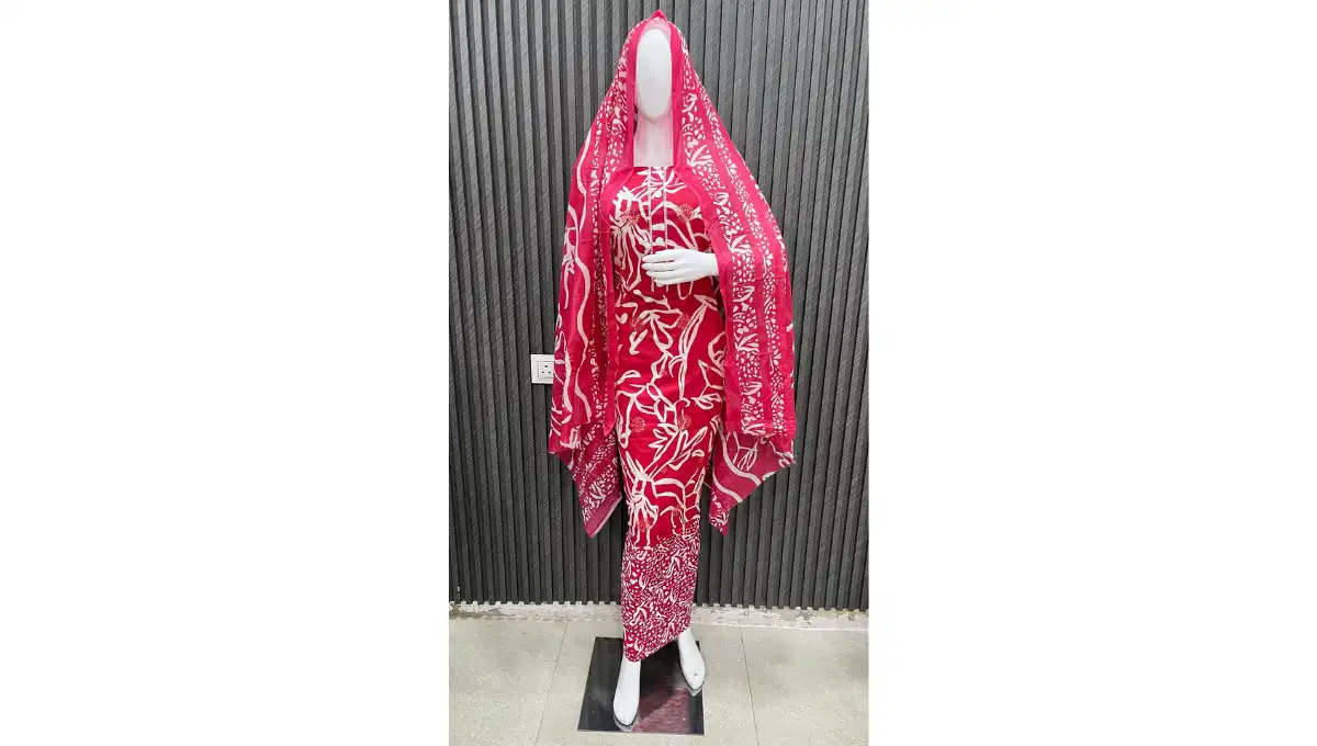 Magenta Red Pure Cambric Cotton Printed Suit Set