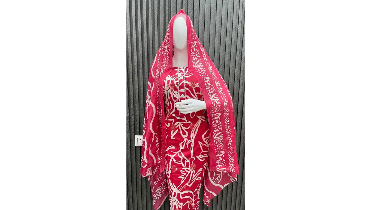 Magenta Red Pure Cambric Cotton Printed Suit