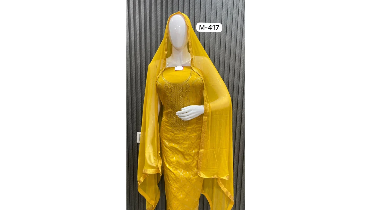 Mustard Yellow Banarasi Silk Suit