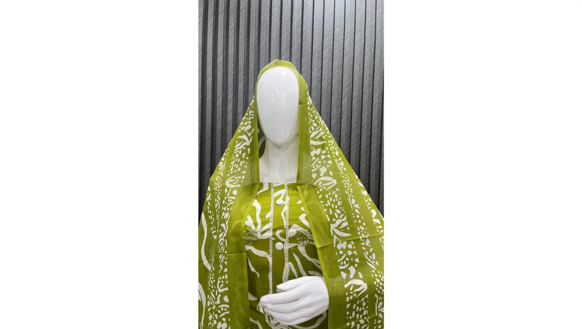 Olive Green Pure Cambric Cotton Printed Suit Set