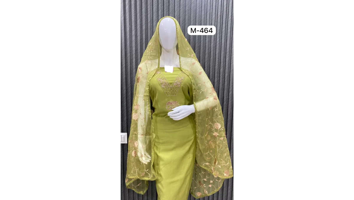 Olive Green Pure Muslin Suit Set