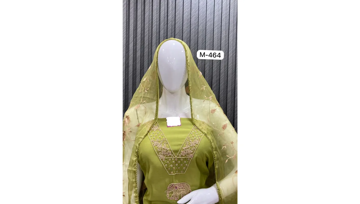Olive Green Pure Muslin Suit Set