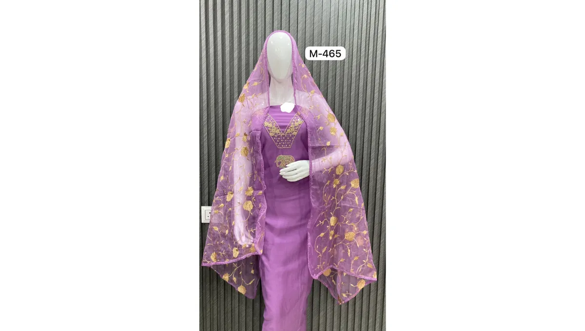 Purple Pure Muslin Suit Set