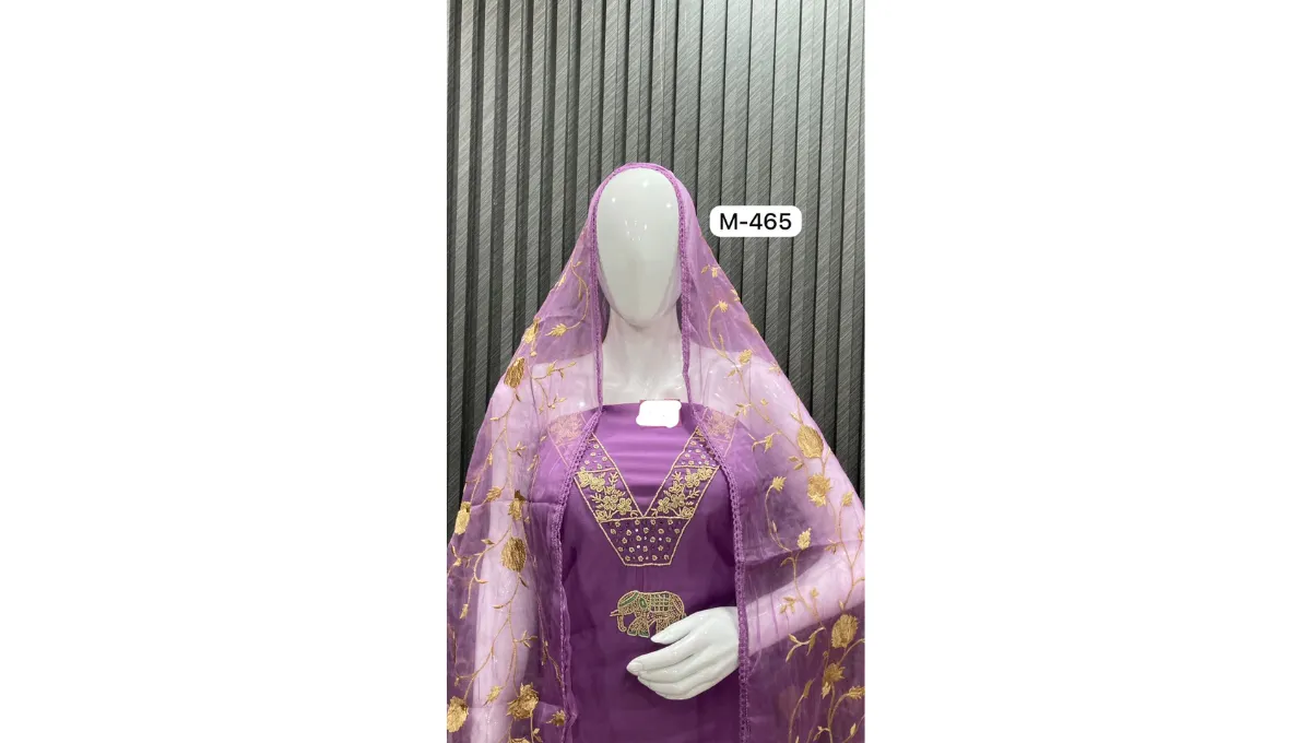 Purple Pure Muslin Suit Set