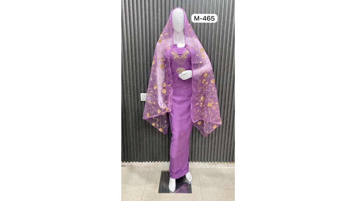 Purple Pure Muslin Suit Set