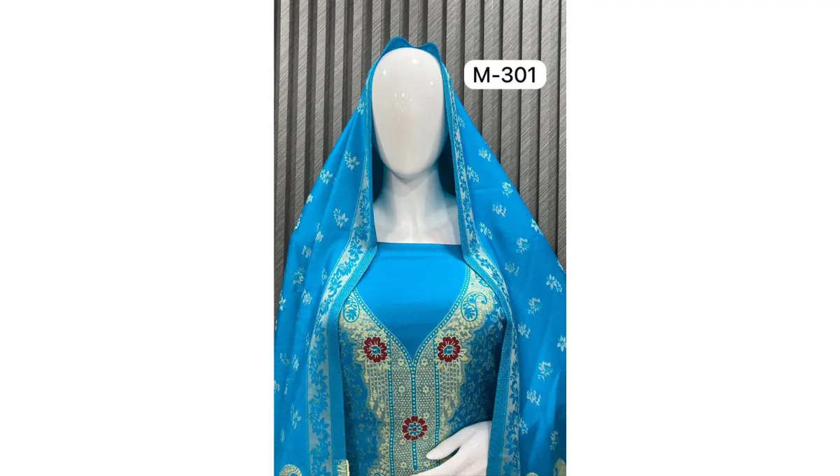 Sky Blue Woolen Pashmina Jacquard Suit
