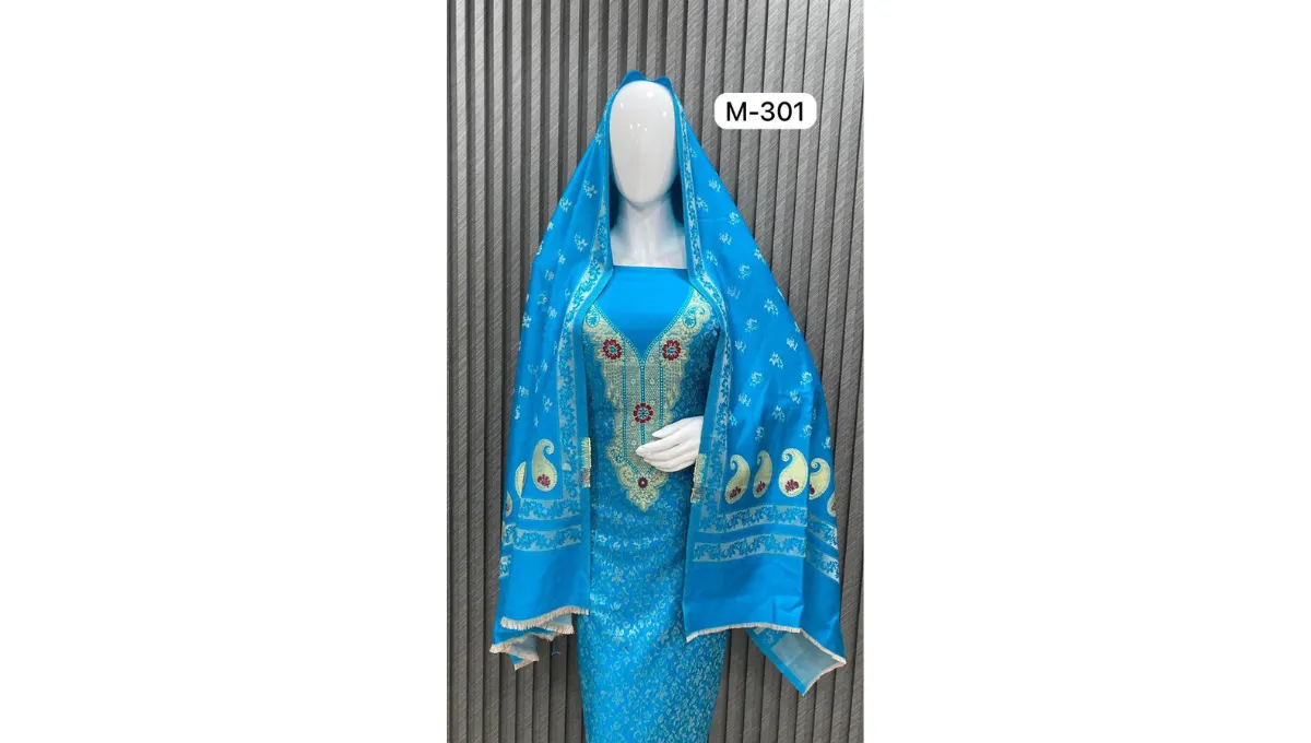 Sky Blue Woolen Pashmina Jacquard Suit